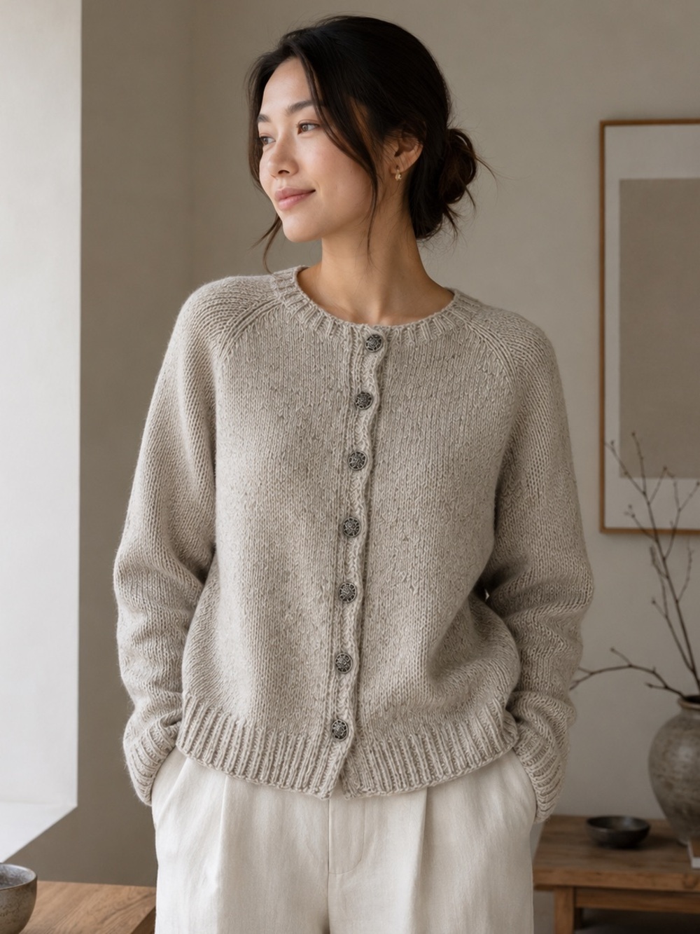Vintage Handmade Wool Cardigan | Scandinavian Butterfly Japandi Minimalist | M/L